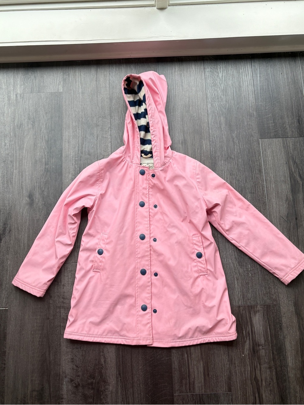 Hatley Girls Rain Jacket Coat Pink Blue Hooded Terry Lined Waterproof Size 10 🌧️